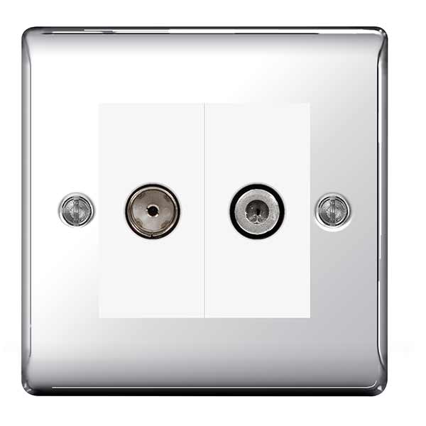 BG NPC65 Nexus Metal Polished Chrome Twin Satellite + Co-Axial Aerial Socket - BG - Falcon Electrical UK