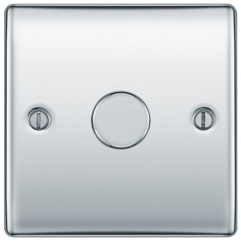 BG NPC81 Nexus Metal Polished Chrome 400W Intelligent Single Dimmer Switch, 2-Way Push On-Off - BG - Falcon Electrical UK