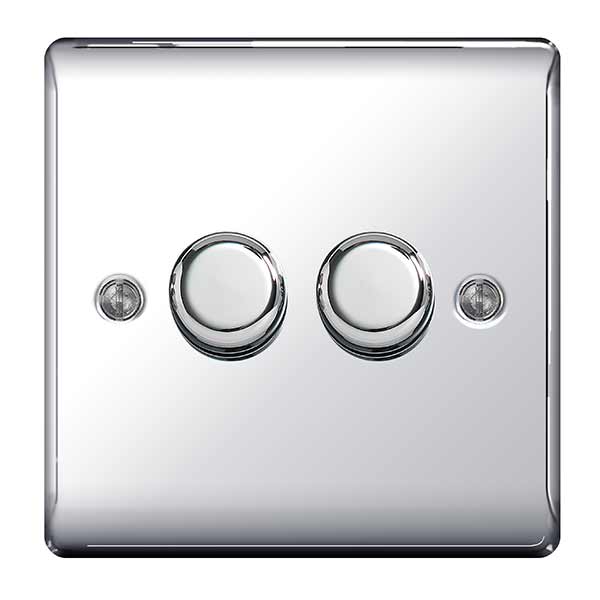 BG NPC82 Nexus Metal Polished Chrome Intelligent 400W Double Dimmer Switch, 2-Way Push On-Off - BG - Falcon Electrical UK