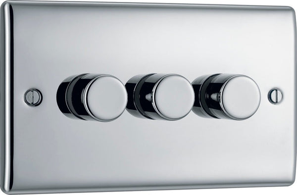 BG NPC83 Nexus Metal Polished Chrome Intelligent 400W Triple Dimmer Switch, 2-Way Push On-Off - BG - Falcon Electrical UK