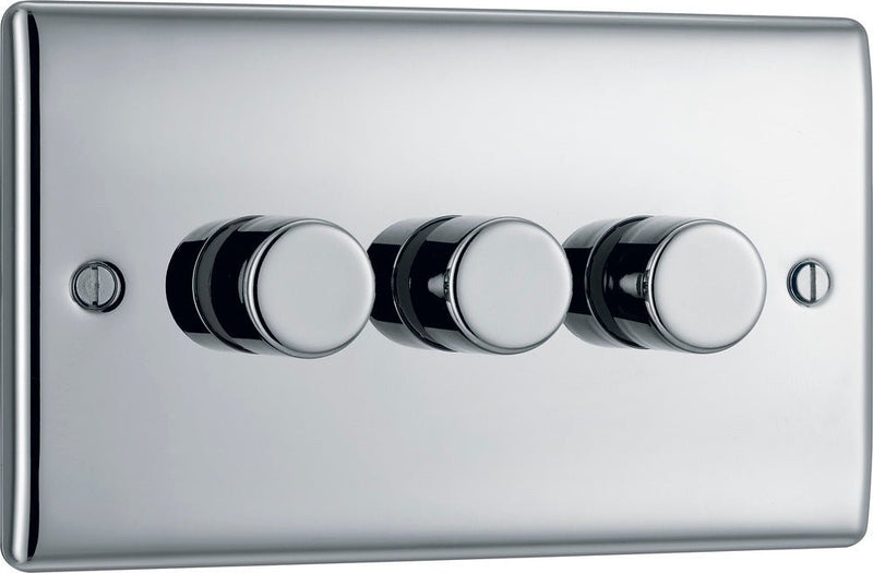 BG NPC83 Nexus Metal Polished Chrome Intelligent 400W Triple Dimmer Switch, 2-Way Push On-Off - BG - Falcon Electrical UK