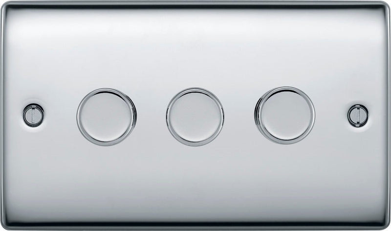 BG NPC83 Nexus Metal Polished Chrome Intelligent 400W Triple Dimmer Switch, 2-Way Push On-Off - BG - Falcon Electrical UK