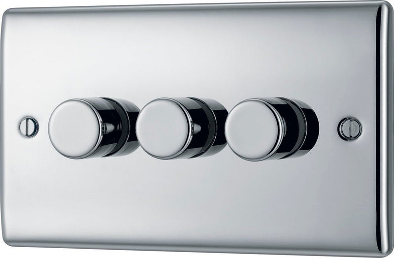 BG NPC83 Nexus Metal Polished Chrome Intelligent 400W Triple Dimmer Switch, 2-Way Push On-Off - BG - Falcon Electrical UK