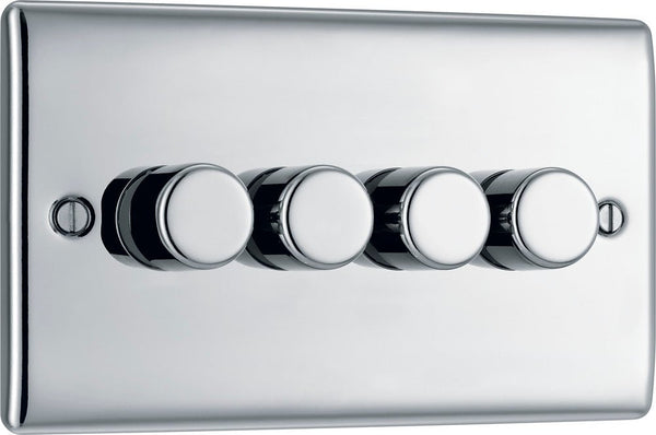 BG NPC84 Nexus Metal Polished Chrome Intelligent 400W Quadruple Dimmer Switch, 2-Way Push On-Off - BG - Falcon Electrical UK