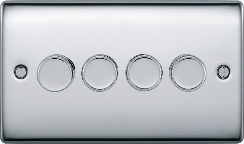 BG NPC84 Nexus Metal Polished Chrome Intelligent 400W Quadruple Dimmer Switch, 2-Way Push On-Off - BG - Falcon Electrical UK