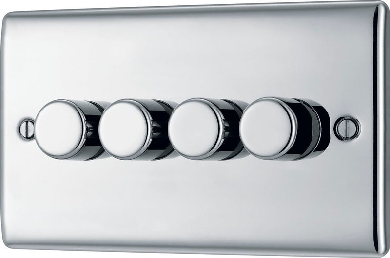 BG NPC84 Nexus Metal Polished Chrome Intelligent 400W Quadruple Dimmer Switch, 2-Way Push On-Off - BG - Falcon Electrical UK