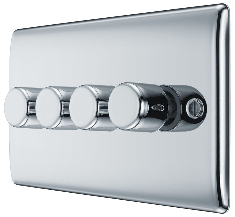 BG NPC84 Nexus Metal Polished Chrome Intelligent 400W Quadruple Dimmer Switch, 2-Way Push On-Off - BG - Falcon Electrical UK