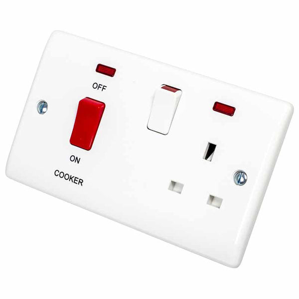 BG 870 White Nexus Moulded 45A Cooker Control Unit with Swi. 13A Power Socket with Neon - BG - Falcon Electrical UK