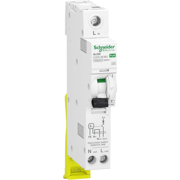 Schneider A9D05816 Acti9 iC60H 6A, 1P+N RCBO C-Curve, Type A - Schneider Electric - Falcon Electrical UK