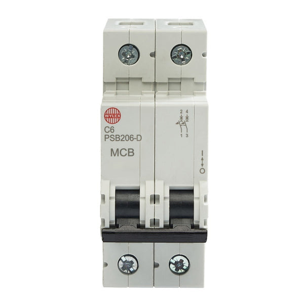 Wylex Legacy PSB206-D 6A, D-Type Double Pole MCB - Wylex - Falcon Electrical UK
