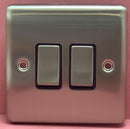 Quadrant Decor Double Light Switch 2-way 10A Satin Chrome & Black Insert - QD-3022-SC-B - Quadrant - Falcon Electrical UK