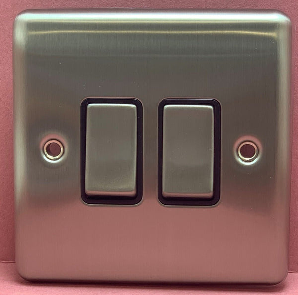 Quadrant Decor Double Light Switch 2-way 10A Satin Chrome & Black Insert - QD-3022-SC-B - Quadrant - Falcon Electrical UK