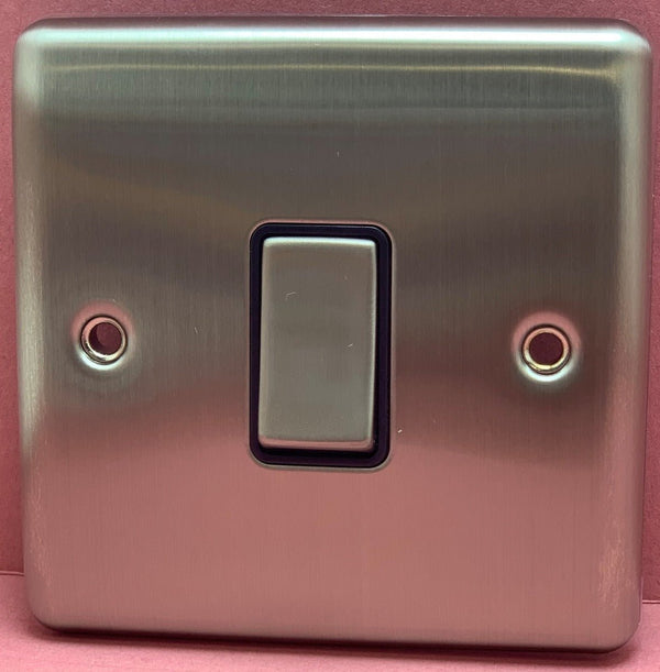 Quadrant Decor 20A 1 Gang DP Switch Satin Chrome & Black Insert - QD-3241-SC-B - Quadrant - Falcon Electrical UK