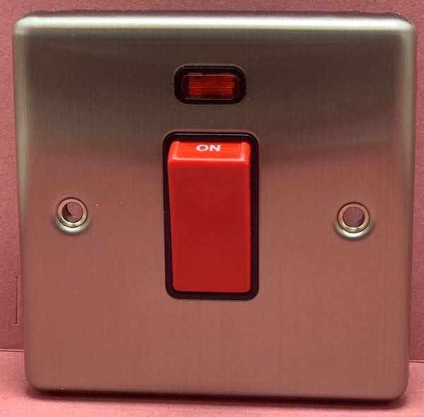 Quadrant Decor 45A Switch with Neon Single Box Size Satin Chrome & Black Insert - QD-3271-SC-B - Quadrant - Falcon Electrical UK