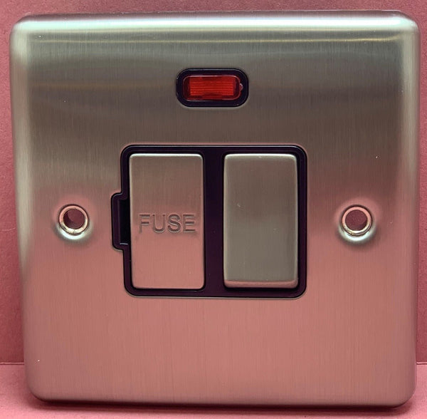 Quadrant Decor Switched 13A Fused Spur with Neon Satin Chrome & Black Insert - QD-4191-SC-B - Quadrant - Falcon Electrical UK