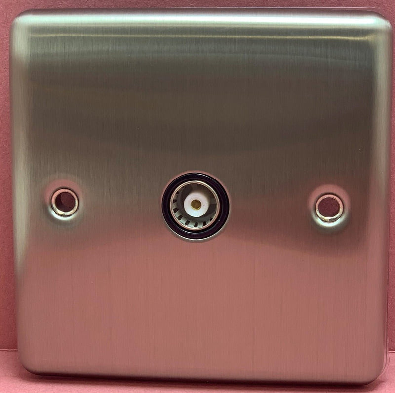Quadrant Decor Twin Coax Outlet Satin Chrome & Black Insert - QD-4323-SC-B - Quadrant - Falcon Electrical UK