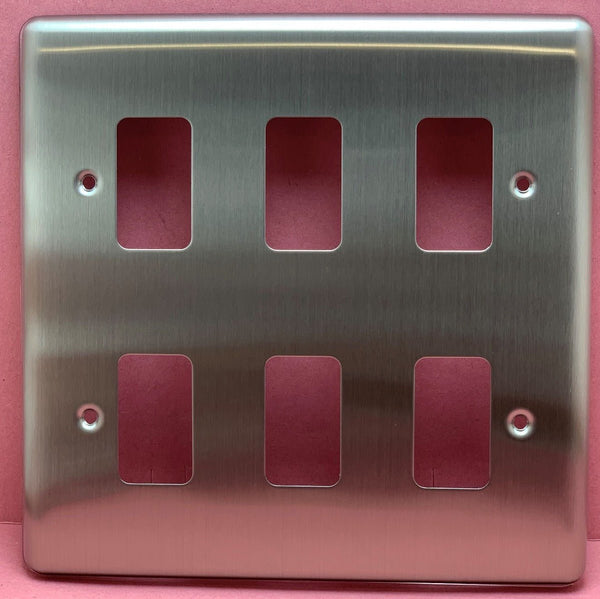 Quadrant Decor 6 Gang Front Plate in Satin Chrome - QD-G6-SC-B - Quadrant - Falcon Electrical UK