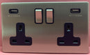 Quadrant Screwless 13A 2 Gang Switched Socket with combined 3.1 Amp USB Outlets, Chrome - QSS4620SC-B