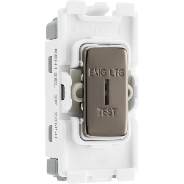 BG RBN12EL Nexus Black Nickel Grid 20AX Sc Key Switch 2W, Single Pole "Emg Ltg Test" - BG - Falcon Electrical UK
