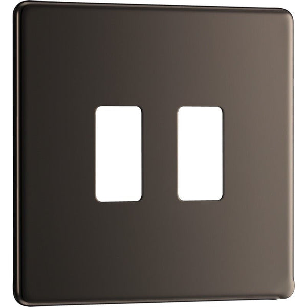 BG RFBN2 Nexus Black Nickel 2-Module Grid Front Plate - Screwless - BG - Falcon Electrical UK