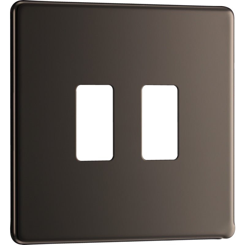 BG RFBN2 Nexus Black Nickel 2-Module Grid Front Plate - Screwless - BG - Falcon Electrical UK