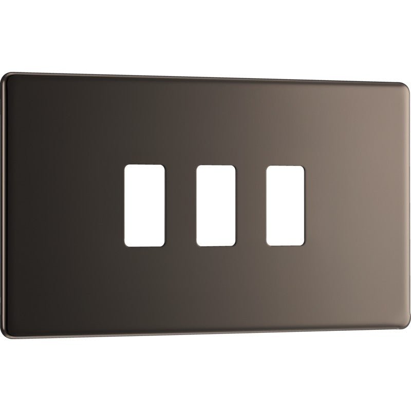 BG RFBN3 Nexus Black Nickel 3-Module Grid Front Plate - Screwless - BG - Falcon Electrical UK