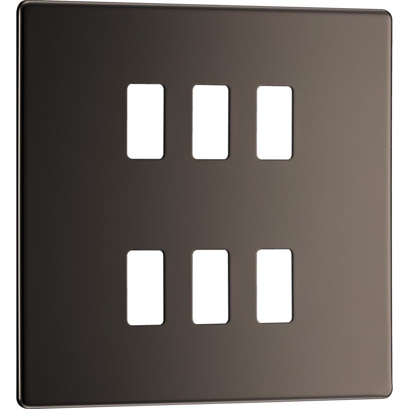 BG RFBN6 Nexus Black Nickel 6-Module Grid Front Plate - Screwless - BG - Falcon Electrical UK