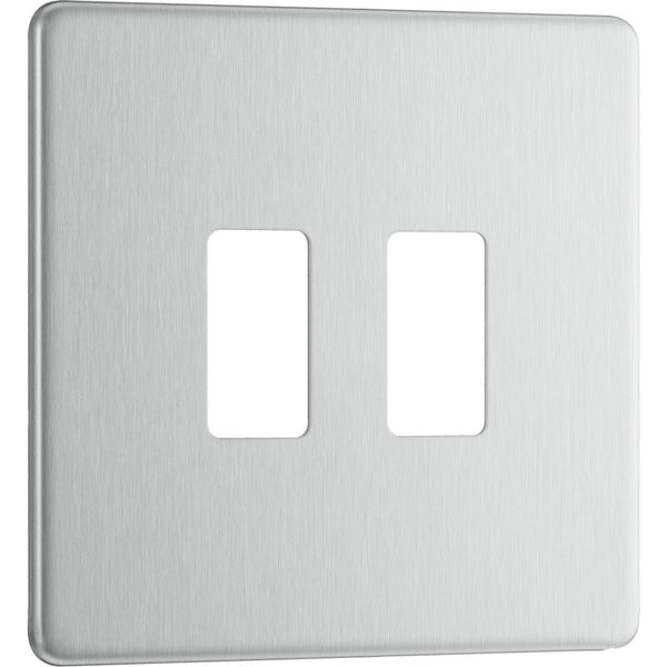 BG RFBS2 Nexus Brushed Steel 2-Module Grid Front Plate - Screwless - BG - Falcon Electrical UK