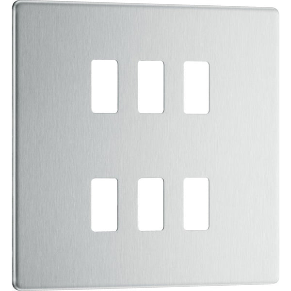 BG RFBS6 Nexus Brushed Steel 6-Module Grid Front Plate - Screwless - BG - Falcon Electrical UK