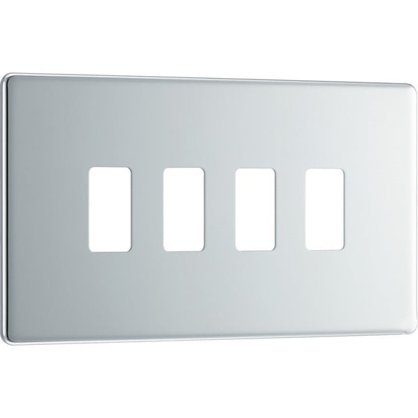 BG RNPC4 Nexus Polished Chrome 4-Module Grid Front Plate - Screwless - BG - Falcon Electrical UK