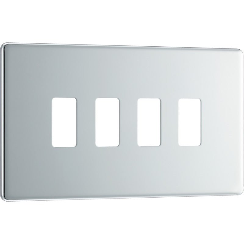 BG RNPC4 Nexus Polished Chrome 4-Module Grid Front Plate - Screwless - BG - Falcon Electrical UK