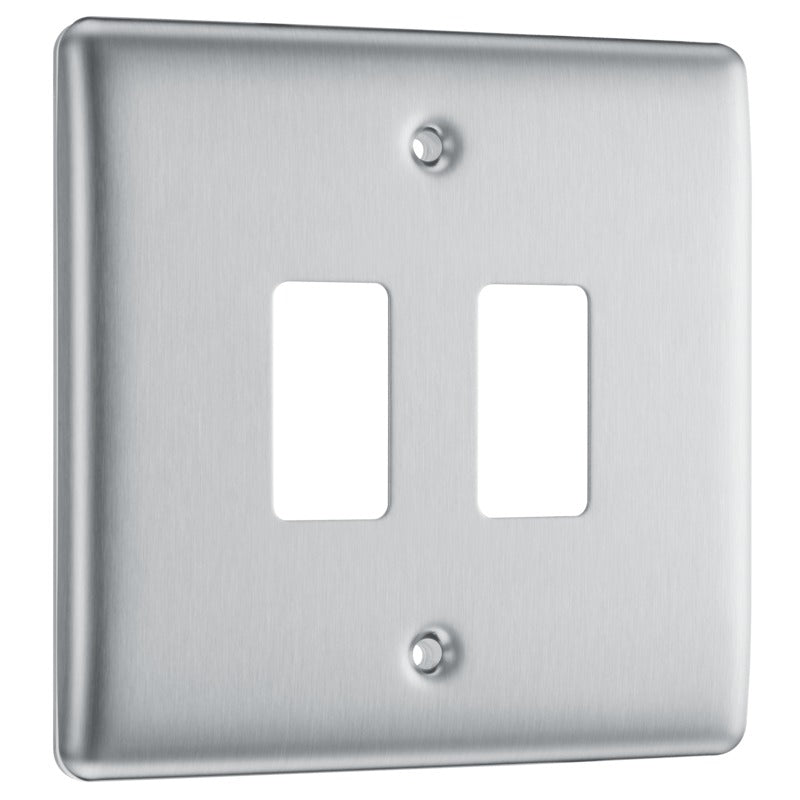 BG RNBS2 Nexus Brushed Steel 2-Module Front Plate - BG - Falcon Electrical UK