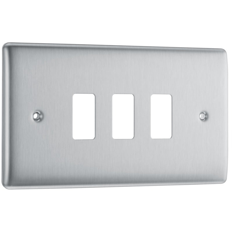 BG RNBS3 Nexus Brushed Steel 3-Module Front Plate - BG - Falcon Electrical UK