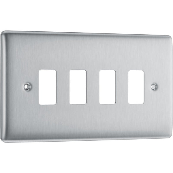 BG RNBS4 Nexus Brushed Steel 4-Module Front Plate - BG - Falcon Electrical UK