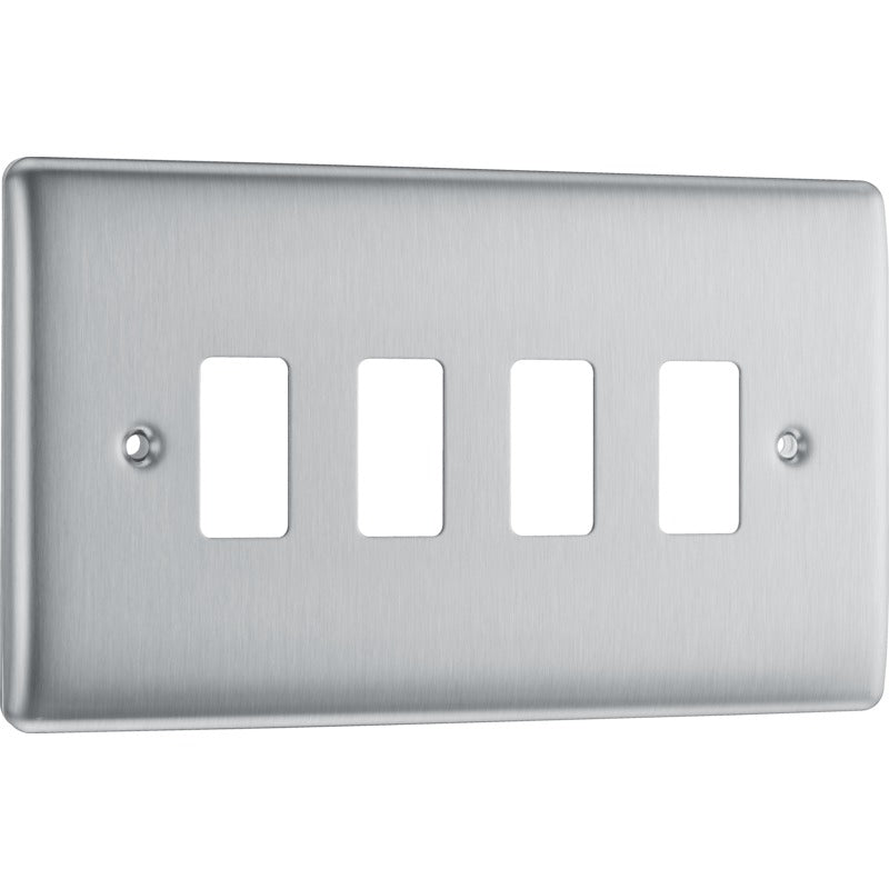 BG RNBS4 Nexus Brushed Steel 4-Module Front Plate - BG - Falcon Electrical UK