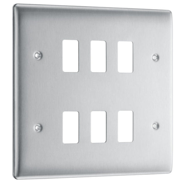 BG RNBS6 Nexus Brushed Steel 6-Module Front Plate - BG - Falcon Electrical UK