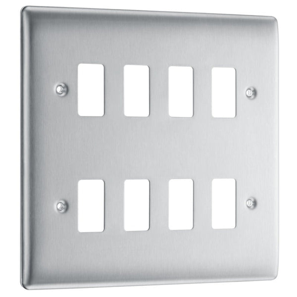 BG RNBS8 Nexus Brushed Steel 8-Module Front Plate - BG - Falcon Electrical UK