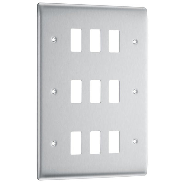 BG RNBS9 Nexus Brushed Steel 9-Module Front Plate - BG - Falcon Electrical UK