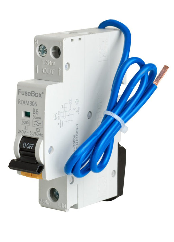Fusebox RTAMB06 6A Mini-RCBO 6kA 2 pole (B Curve) Type A - Fusebox - Falcon Electrical UK