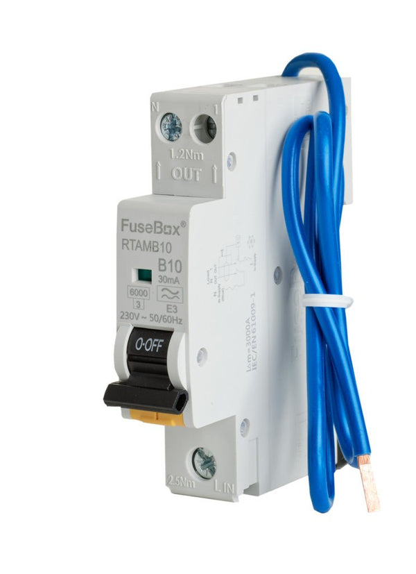 Fusebox RTAMB10 10A Mini-RCBO 6kA 2 pole (B Curve) Type A - Fusebox - Falcon Electrical UK