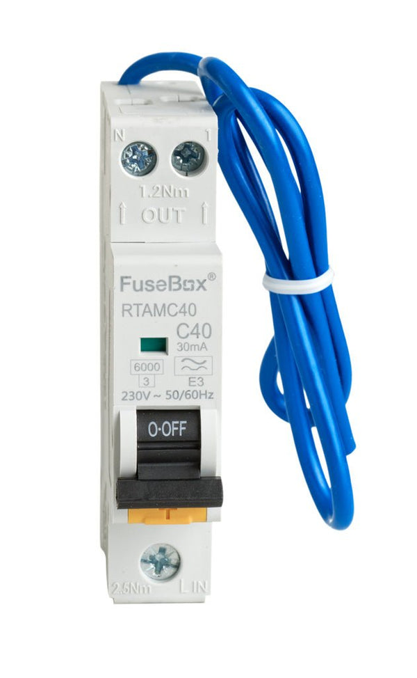 Fusebox RTAMC40 40A Mini-RCBO 6kA 2 pole (C Curve) Type A - Fusebox - Falcon Electrical UK