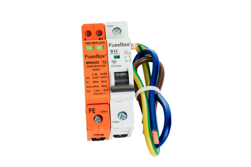 Fusebox SPDCUKITT2 T2 Surge Protection Device (18mm) With 32a MCB And Cables - Fusebox - Falcon Electrical UK