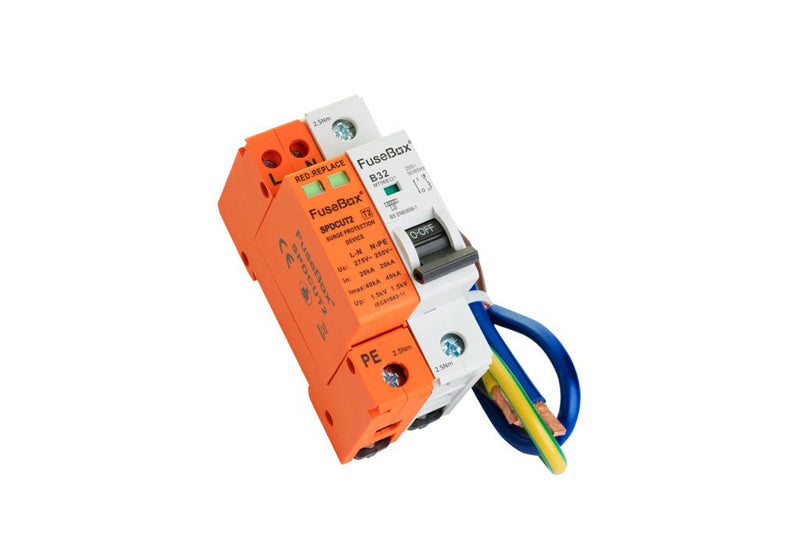 Fusebox SPDCUKITT2 T2 Surge Protection Device (18mm) With 32a MCB And Cables - Fusebox - Falcon Electrical UK