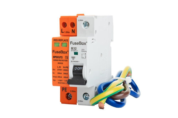 Fusebox SPDCUKITT2 T2 Surge Protection Device (18mm) With 32a MCB And Cables - Fusebox - Falcon Electrical UK