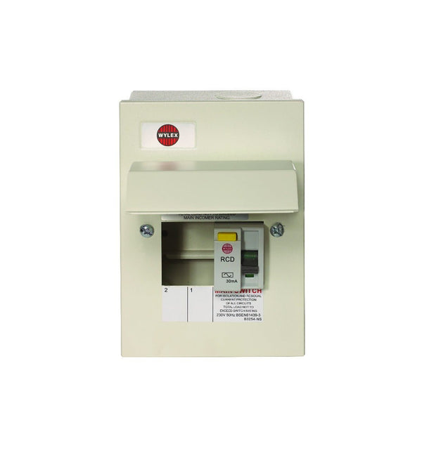 Wylex NMRS206-40 2 Way Consumer Unit RCD Incomer 40A 30mA - Wylex - Falcon Electrical UK